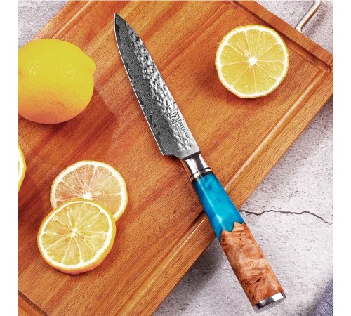 Нож универсальный из дамасской стали Keemake 5 Inch Utiity Knife, синий + бежевый