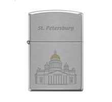 Зажигалка ZIPPO Исакиевский собор, с покрытием Brushed Chrome, латунь/сталь, серебристая, 38x13x57 м
