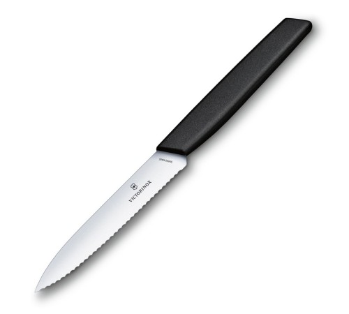 Нож для овощей и фруктов VICTORINOX Swiss Modern, лезвие 10 см с волнистой кромкой, чёрный