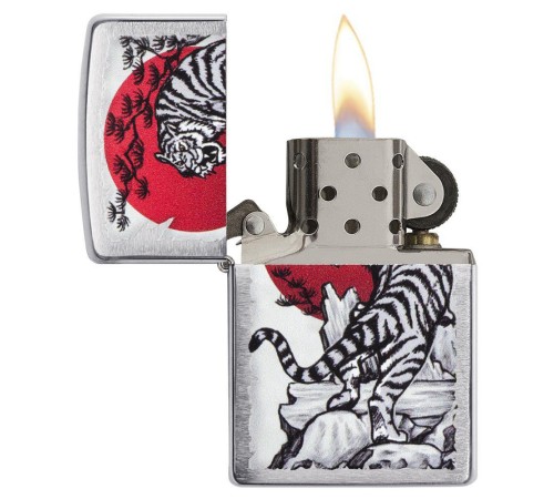 Зажигалка ZIPPO Asian Tiger с покрытием Brushed Chrome, латунь/сталь, серебристая, 38x13x57 мм