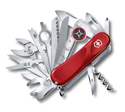 Нож перочинный VICTORINOX Evolution S54, 85 мм, 32 функции, с фиксатором лезвия, красный