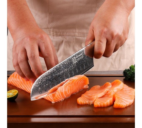 Нож сантоку из дамасской стали Keemake 7 Inch Santoku Knife Green Gem, бежевый