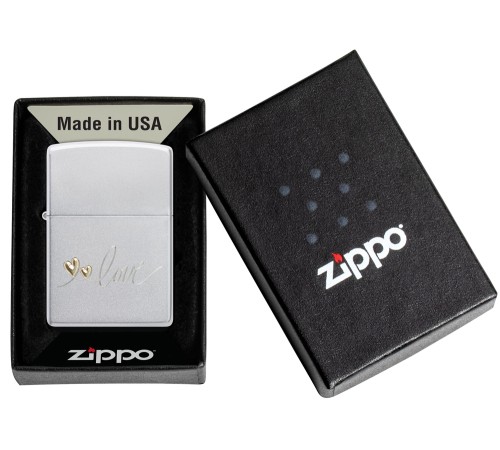 Зажигалка ZIPPO Love Design с покрытием Satin Chrome, латунь/сталь, серебристая, 38x13x57 мм