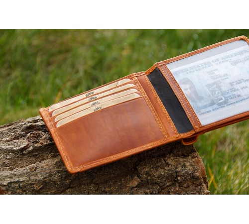 Бумажник KLONDIKE DIGGER «Angus», натуральная кожа в коньячном цвете, 12 х 9 x 2,5 см