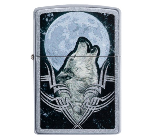 Зажигалка ZIPPO Howling Wolf с покрытием Street Chrome, латунь/сталь, серебристая, 38x13x57 мм