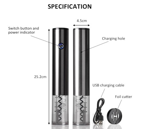 Электрический штопор для вина в подарочном тубусе Vinoman Electric Corkscrew
