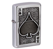 Зажигалка ZIPPO Ace Of Spades с покрытием Brushed Chrome, латунь/сталь, серебристая, 38x13x57 мм