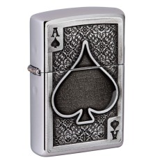 Зажигалка ZIPPO Ace Of Spades с покрытием Brushed Chrome, латунь/сталь, серебристая, 38x13x57 мм