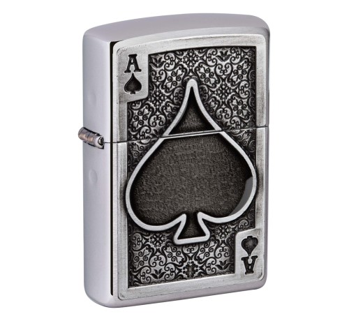 Зажигалка ZIPPO Ace Of Spades с покрытием Brushed Chrome, латунь/сталь, серебристая, 38x13x57 мм