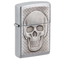 Зажигалка ZIPPO Skull Design с покрытием Brushed Chrome, латунь/сталь, серебристая, 38x13x57 мм