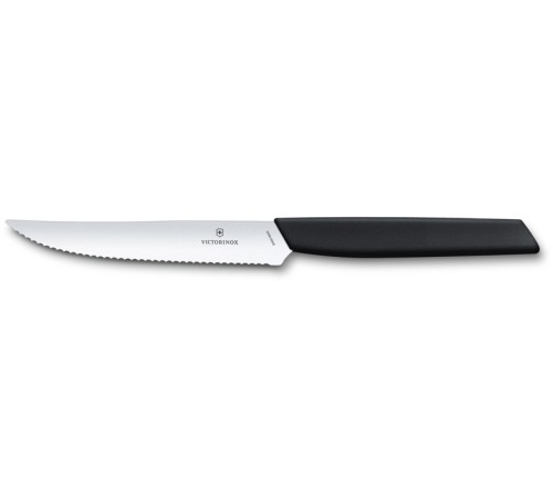 Нож для стейка и пиццы VICTORINOX Swiss Modern, 12 см, с волнистой кромкой, чёрный