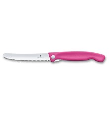 Нож для овощей VICTORINOX SwissClassic, складной, лезвие 11 см с волнистой заточкой, розовый