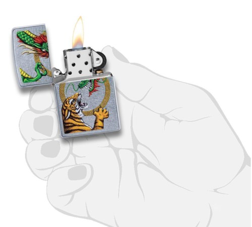 Зажигалка ZIPPO Dragon Design с покрытием Street Chrome™, латунь/сталь, серебристая, 38x13x57 мм
