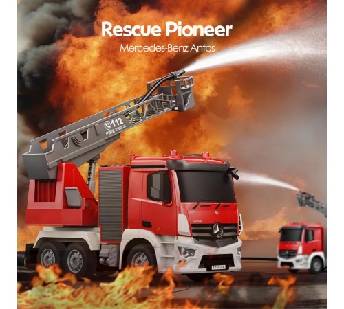 Радиоуправляемая пожарная машина Double Eagle Mercedes-Benz ANTOS 1/26 2.4G брызгает водой RTR