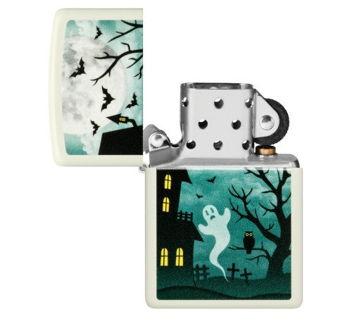 Зажигалка ZIPPO Spooky Design с покрытием Glow In The Dark Green, латунь/сталь, белая, 38x13x57 мм