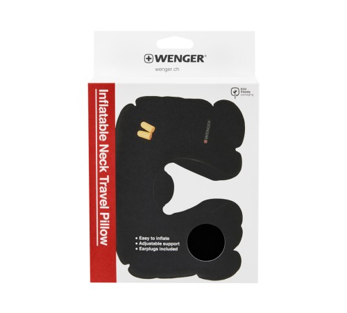 Подушка для самолёта WENGER, надувная, чёрная, флис, беруши в комплекте