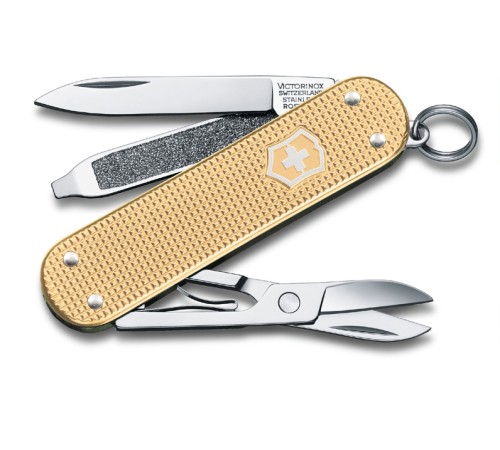 Нож-брелок VICTORINOX Classic Alox, 58 мм, 5 функций, алюминиевая рукоять, золотистый