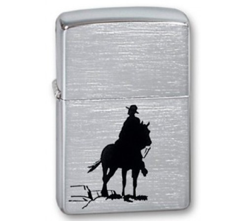 Зажигалка ZIPPO Bronco Cowboy, с покрытием Brushed Chrome, латунь/сталь, серебристая, 38x13x57 мм