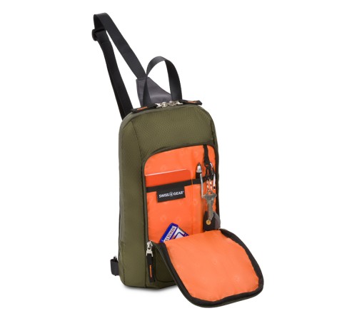 Рюкзак SWISSGEAR с одним плечевым ремнем, зеленый/оранжевый, полиэстер рип-стоп, 18 x 5 x 33 см, 4 л