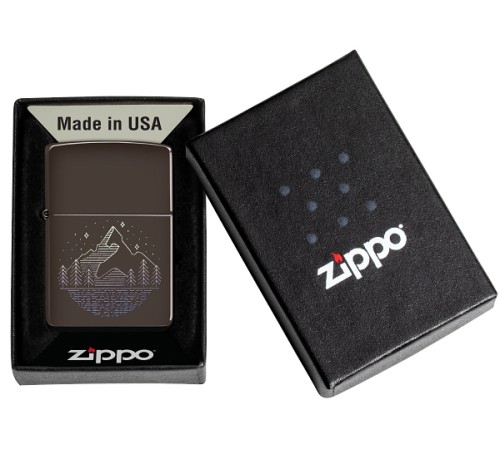 Зажигалка ZIPPO Mountain Design с покрытием Brown, латунь/сталь, коричневая, матовая, 38x13x57 мм