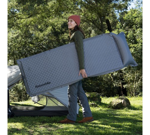 Коврик c подушкой самонадувной Naturehike CNK2300DZ014 D01 серый 3см, 6976023923395