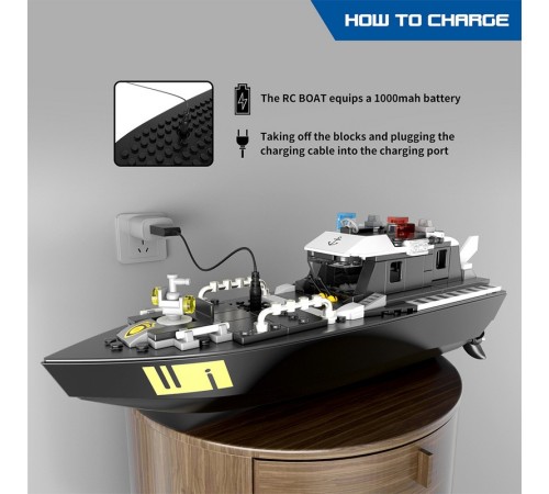 Радиоуправляемый катер Flytec V103 конструктор 2 в 1 (169 деталей) 2.4G RTR