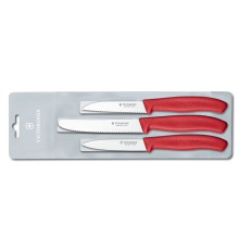Набор из 3 ножей VICTORINOX Swiss Classic: 2 ножа для овощей 8 см, столовый нож 11 см, красная ручка