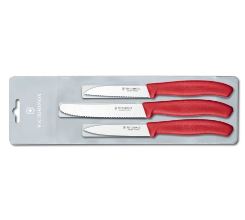 Набор из 3 ножей VICTORINOX Swiss Classic: 2 ножа для овощей 8 см, столовый нож 11 см, красная ручка