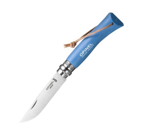Нож Opinel №7 Trekking, нержавеющая сталь, кожаный темляк, синий, 001441