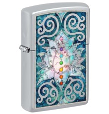 Зажигалка ZIPPO Lotus Flower с покрытием High Polish Chrome, латунь/сталь, серебристая, 38x13x57 мм