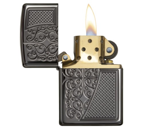 Зажигалка ZIPPO Armor™ с покрытием Black Ice®, латунь/сталь,чёрная, глянцевая, 37х13x58 мм