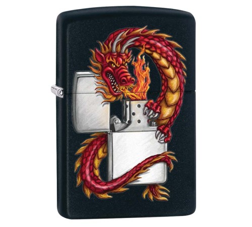 Зажигалка ZIPPO Дракон, с покрытием Black Matte, латунь/сталь, чёрная, матовая, 38x13x57 мм