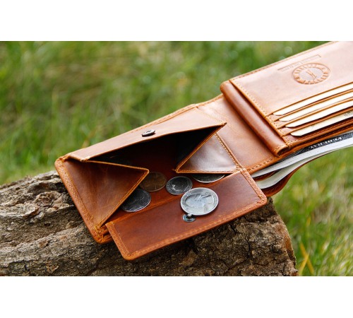 Бумажник KLONDIKE DIGGER «Angus», натуральная кожа в коньячном цвете, 12 х 9 x 2,5 см