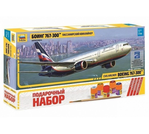 Сборная модель ZVEZDA Пассажирский авиалайнер Боинг 767-300, подарочный набор, 1/144