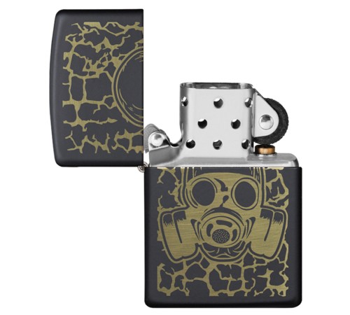 Зажигалка ZIPPO Skull Gas Mask с покрытием Black Matte, латунь/сталь, чёрная, матовая, 38x13x57 мм