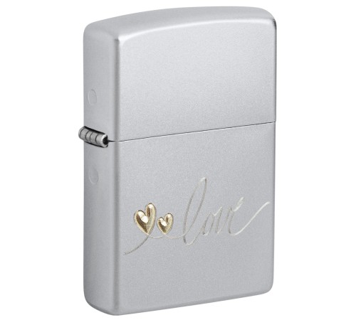 Зажигалка ZIPPO Love Design с покрытием Satin Chrome, латунь/сталь, серебристая, 38x13x57 мм