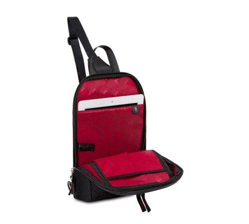 Рюкзак SWISSGEAR с одним плечевым ремнем, черный/красный, полиэстер рип-стоп, 18 x 5 x 33 см, 4 л