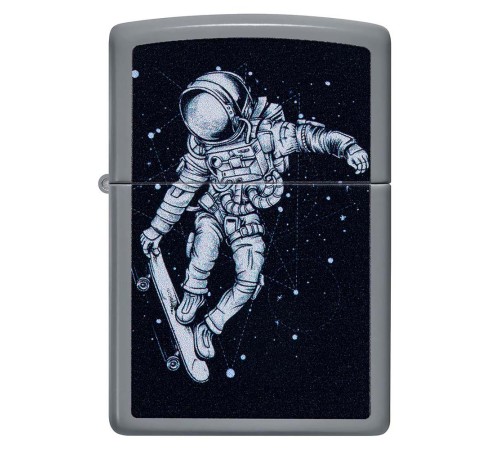 Зажигалка ZIPPO Skateboarding Astronaut с покрытием Flat Grey, латунь/сталь, серая, 38x13x57 мм