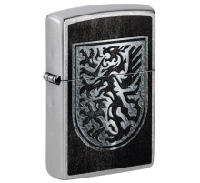 Зажигалка ZIPPO Dragon Design с покрытием Street Chrome, латунь/сталь, серебристая, 38x13x57 мм