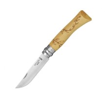 Нож Opinel №7 Nature, нержавеющая сталь, рукоять самшит, гравировка листья
