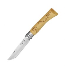 Нож Opinel №7 Nature, нержавеющая сталь, рукоять самшит, гравировка листья