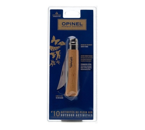 Нож Opinel №10, нержавеющая сталь, рукоять из бука, блистер, 001255