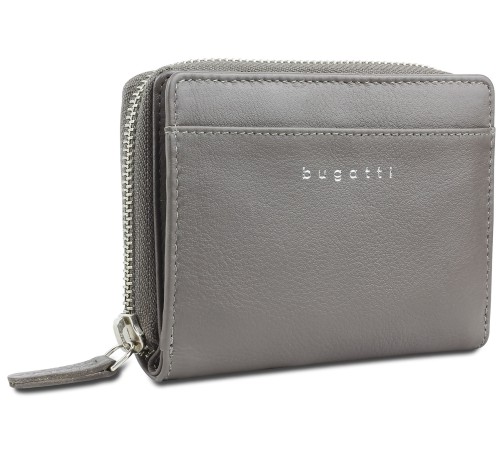 Кошелёк женский BUGATTI Lady Top, на молнии, серый, натуральная воловья кожа, 12х2,5х9 см