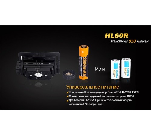 Налобный фонарь Fenix HL60R Cree XM-L2 U2 Neutral White LED, HL60RU2
