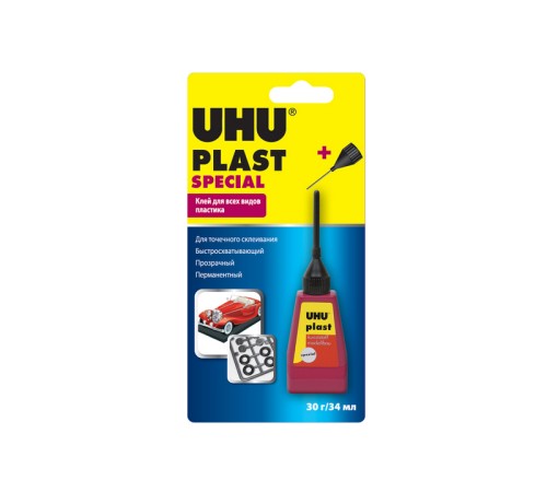 Клей универсальный специальный UHU Plast для пластиков с наконечником-иглой, 30 г,блистер