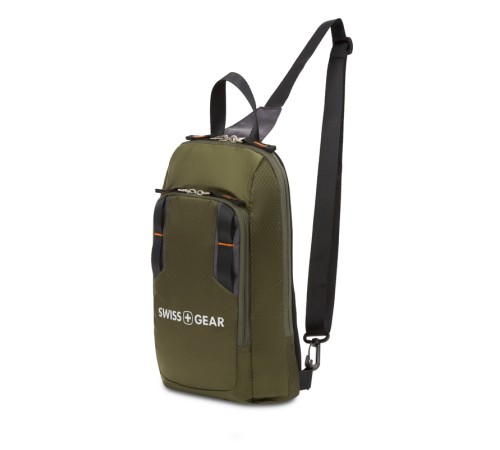 Рюкзак SWISSGEAR с одним плечевым ремнем, зеленый/оранжевый, полиэстер рип-стоп, 18 x 5 x 33 см, 4 л