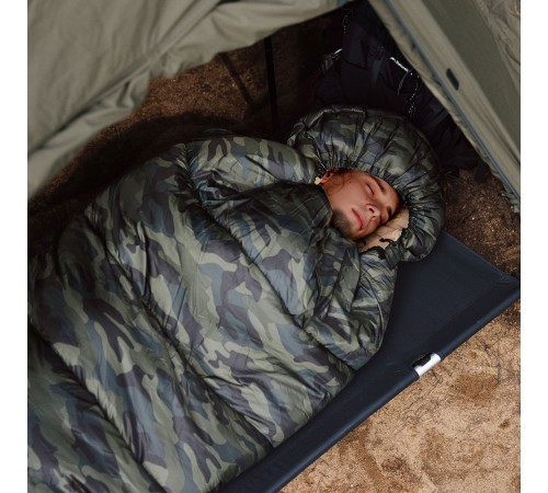 Ультралёгкий спальный мешок Naturehike CNK2350WS023 M320 хлопковый с капюшоном весна осень камуфляжный, молния слева