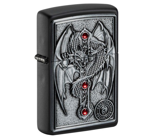 Зажигалка ZIPPO Winged Dragon Cross с покрытием Black Matte, латунь/сталь, чёрная, 38x13x57 мм