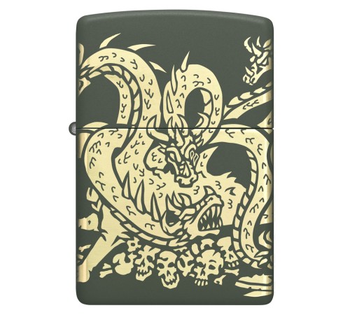 Зажигалка ZIPPO Dragon Design с покрытием Green Matte, латунь/сталь, зеленая, матовая, 38x13x57 мм