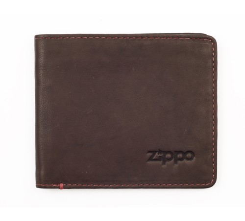 Портмоне ZIPPO, коричневое, натуральная кожа, 11x1,2x10 см